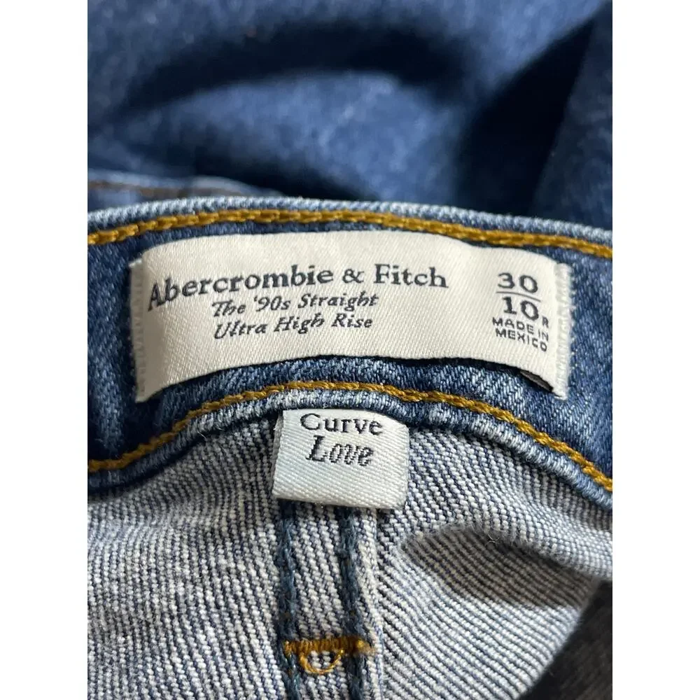 Abercrombie & Fitch 90's Straight Blue Ultra High Rise Denim Jeans Pants Size 10